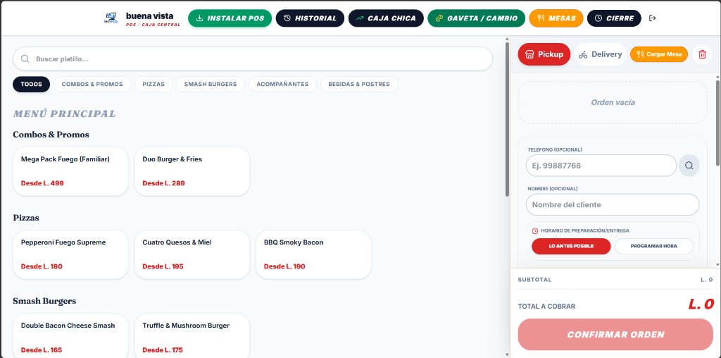 Sistema POS iemPOS — Interfaz de comandas y caja para restaurantes